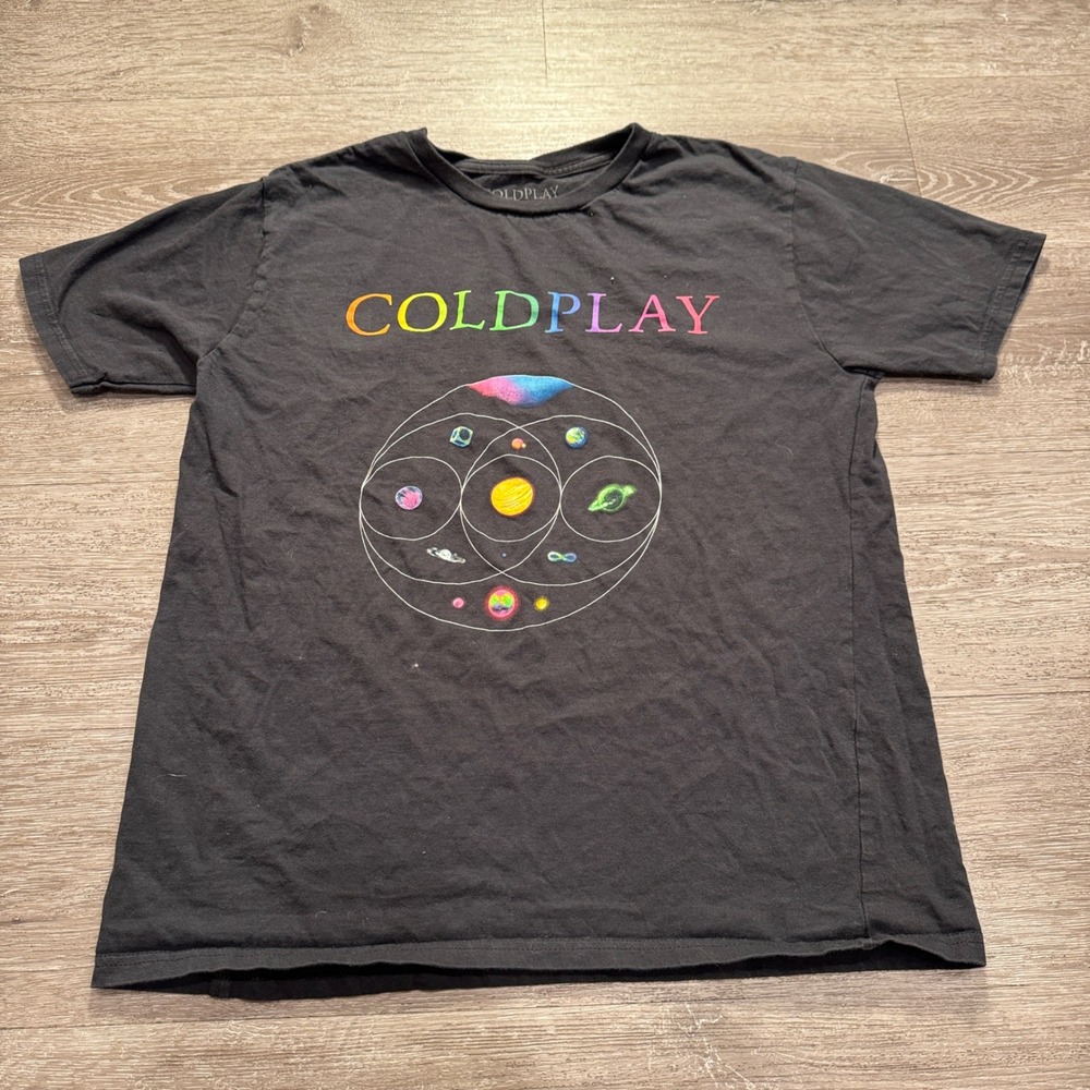 Coldplay Shirt Mens Large Black Cotton Music of the Spheres 2023 Tour Merch Tee